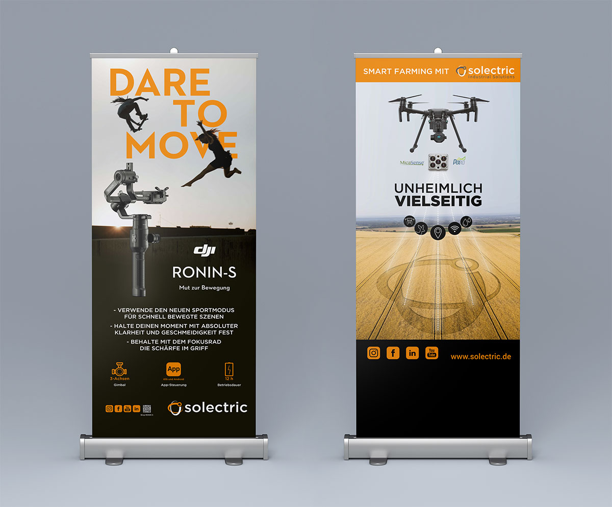 Zwei Solectric Roll-Ups für Messen