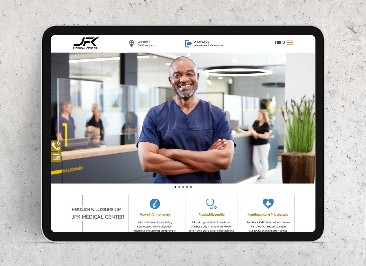 Tablet-Ansicht der Website www.jfk-medical-center.de