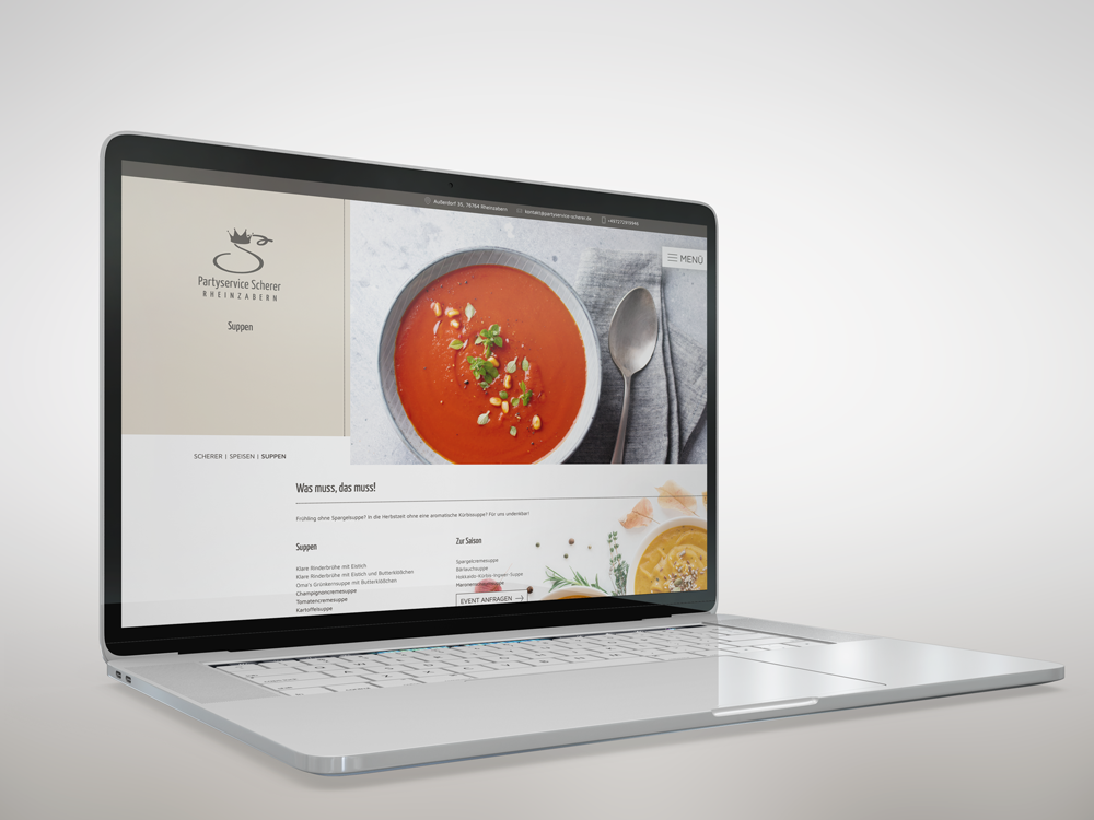 Laptop-Ansicht der Website www.partyservice-scherer.de